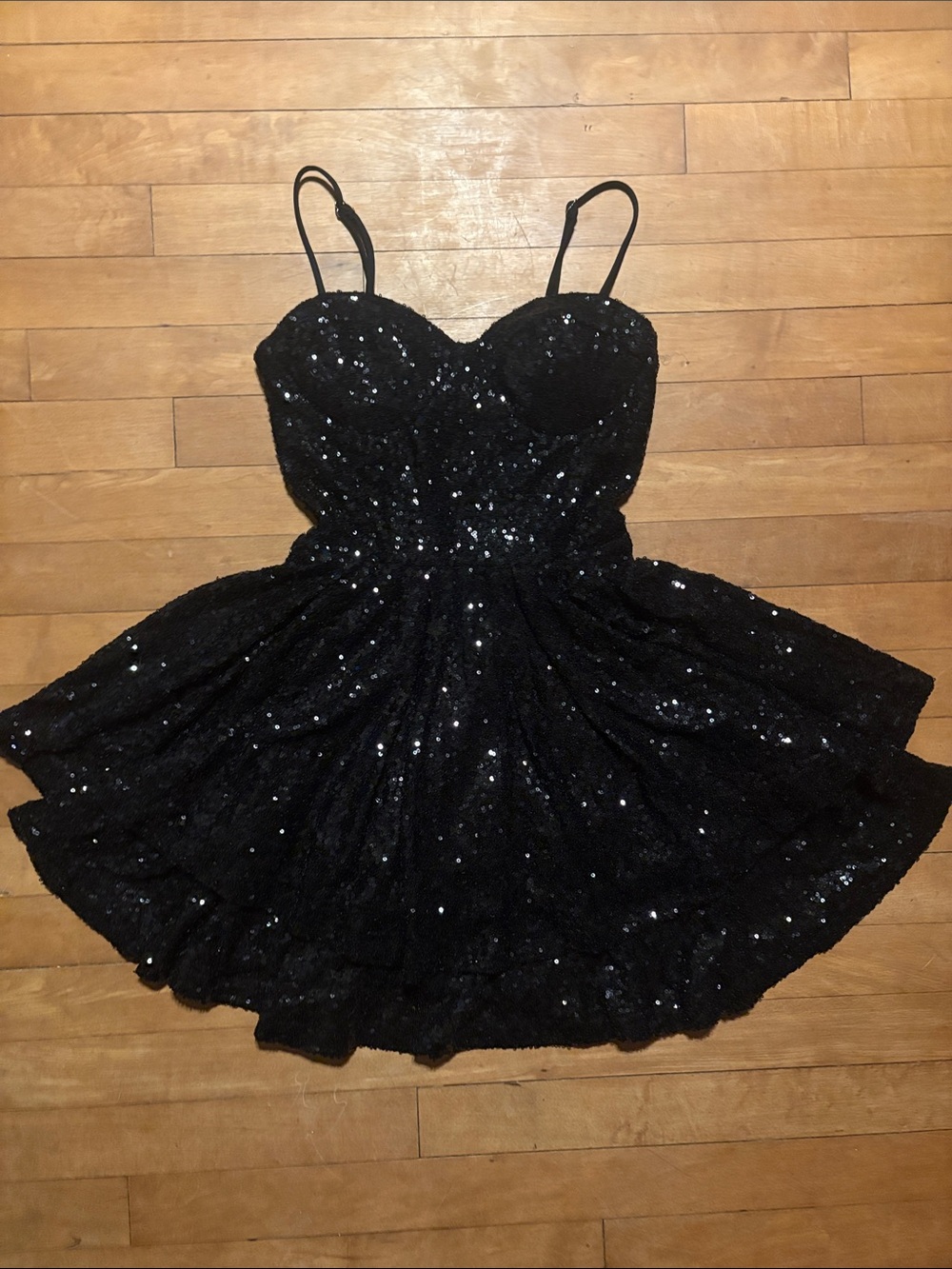 Windsor Black Sequin Strappy Fit-and-Flare Mini Dress